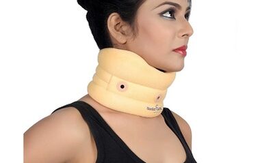 wearing a collar with cervical osteochondria